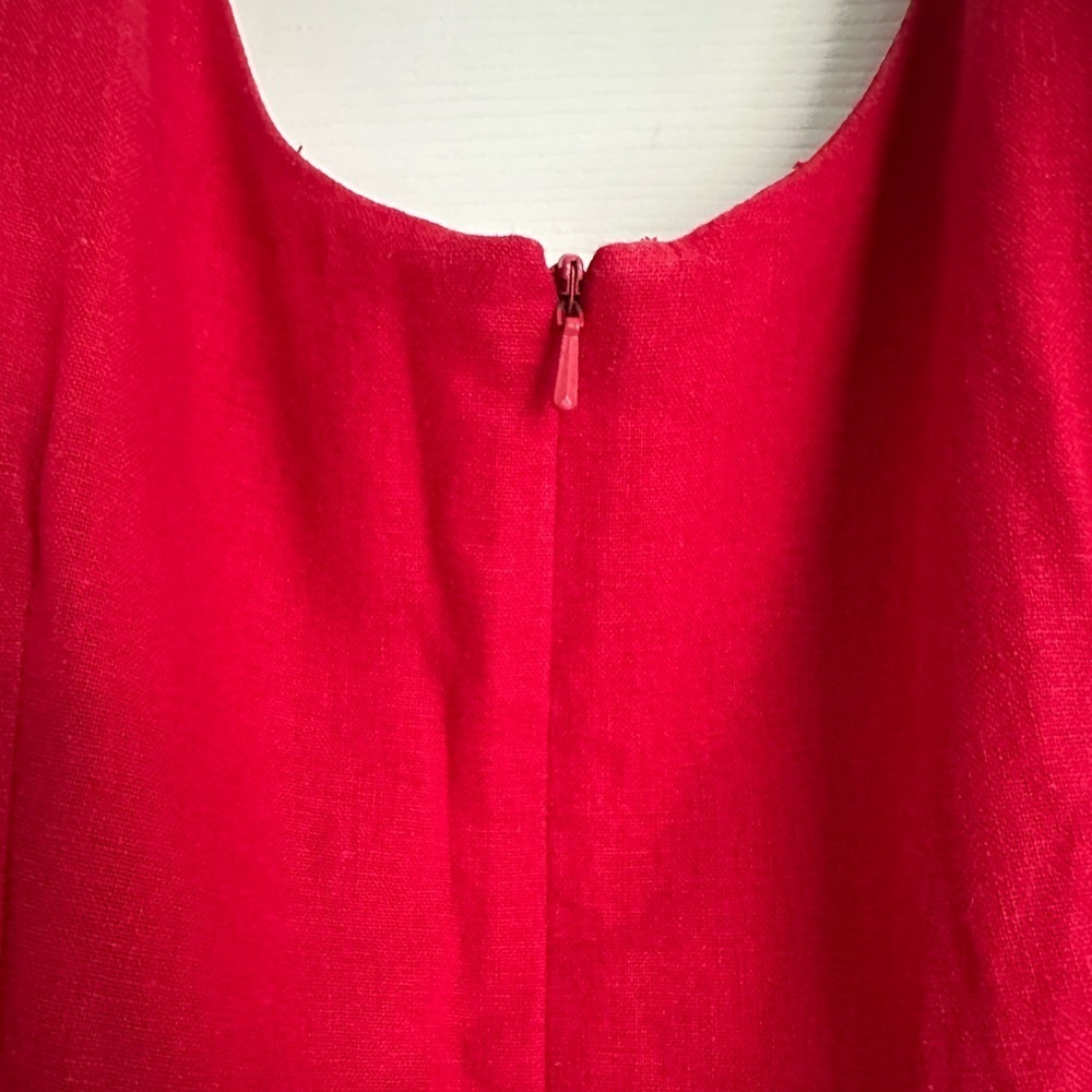 ISADORA Collection Red Linen Blend Lined Sleeveless Eyelet Hem Dress Sz 8 - Picture 5 of 7
